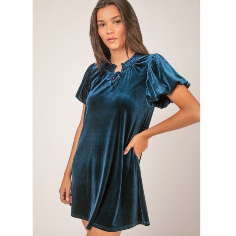 NEW IN Velvet Mini Dress in Deep Blue/ Teal